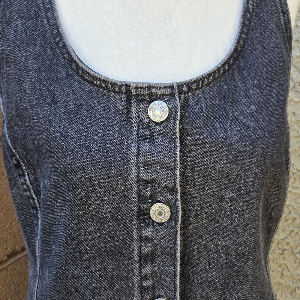 Levi's Grey Button-Front Black Denim Pinafore Dress - Picture 5 of 13